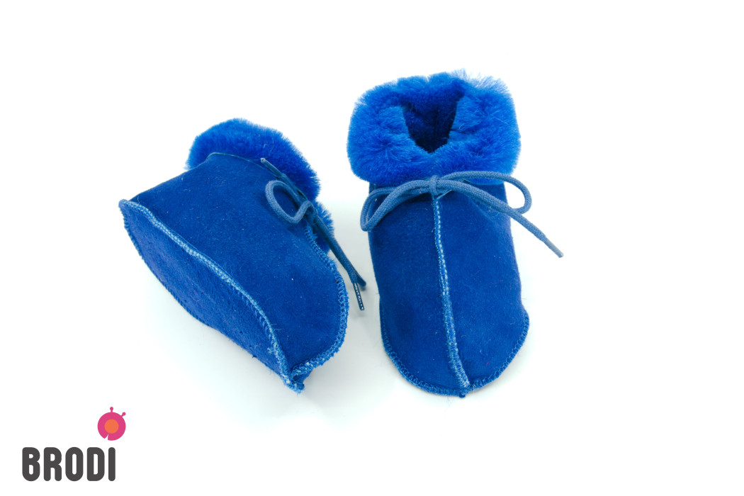 Natural Fur Baby Slippers Blue