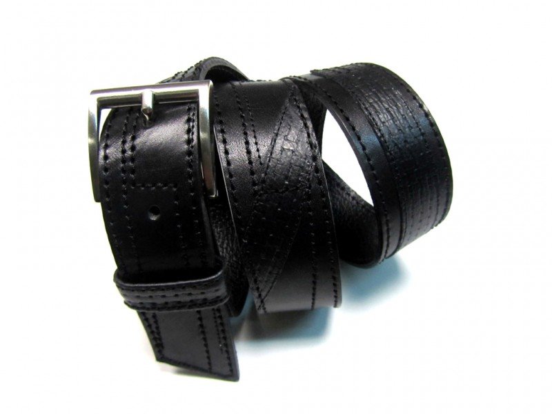 Leather Belt Black with Black Stitches