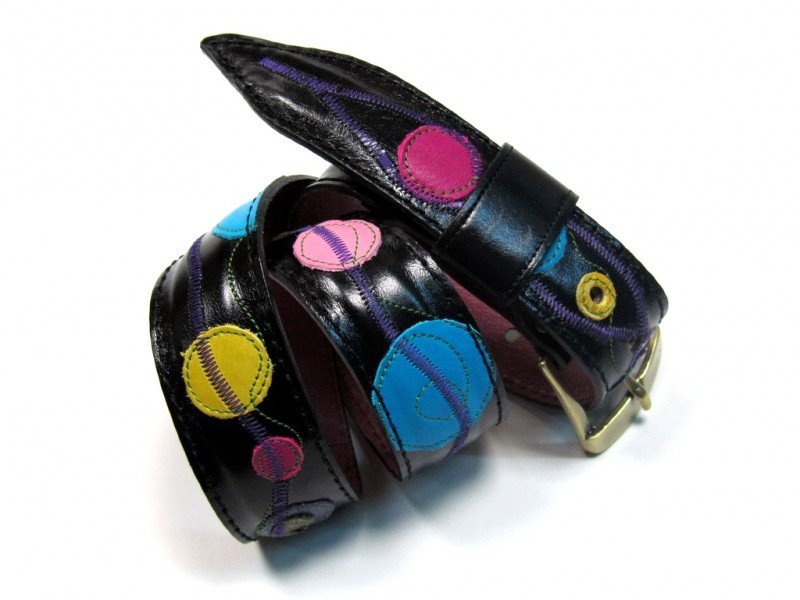 Leather Belt Kiri Black with Colourful Dots