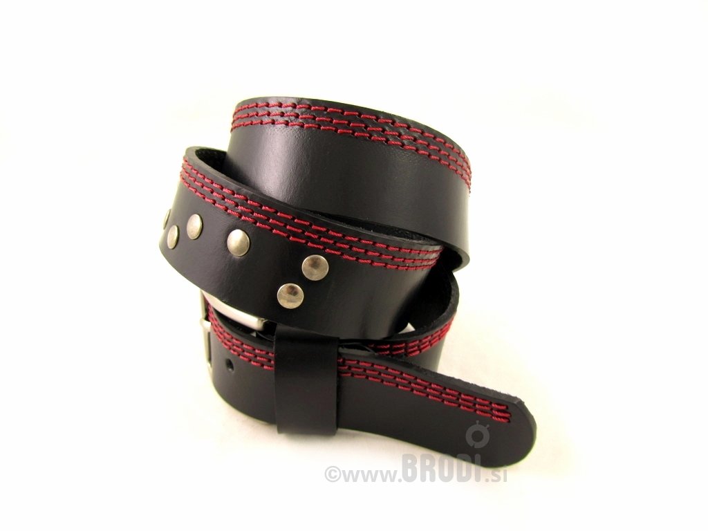 Leather Belt Kiri Black with Red Stitches