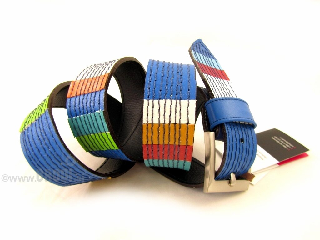 Leather Belt Kiri Blue with Colours