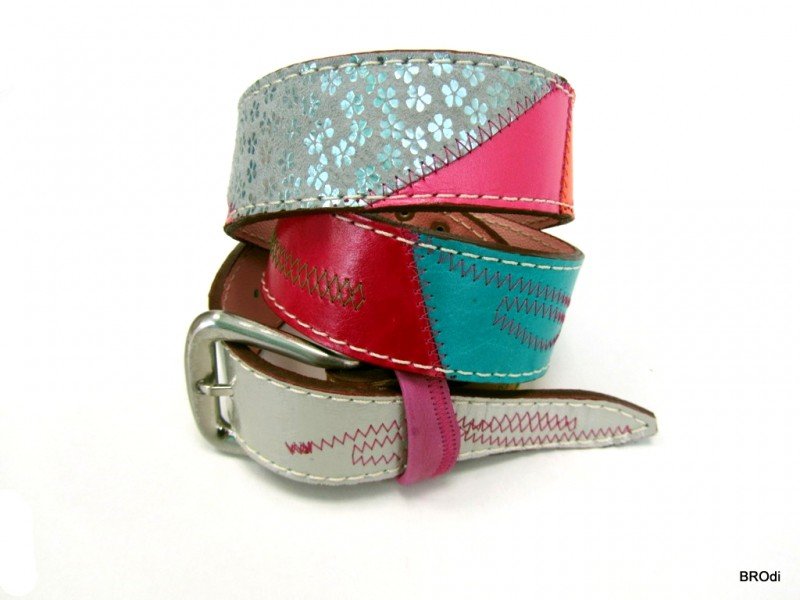 Leather Belt Kiri Colourful with Stitches