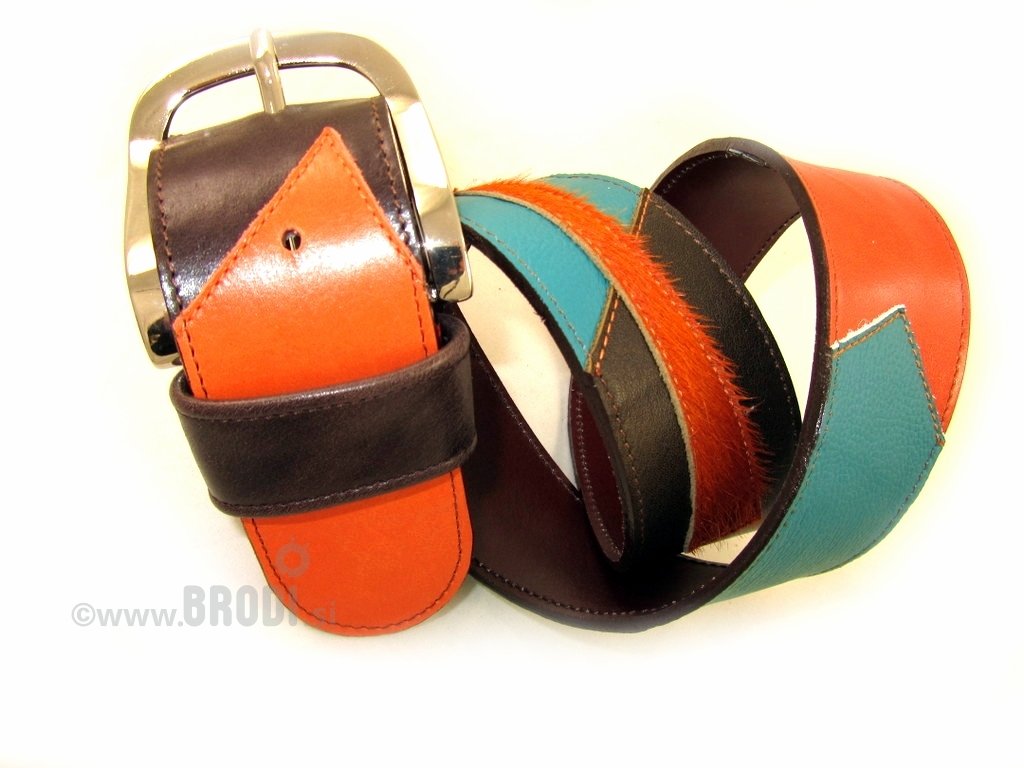 Leather Belt Kiri Brown with Orange