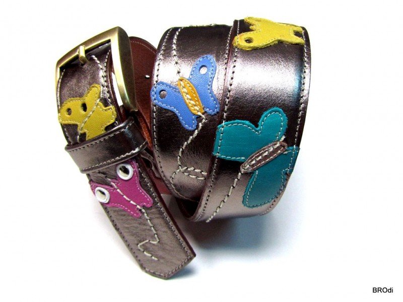 Leather Belt Kiri Black with Butterfly