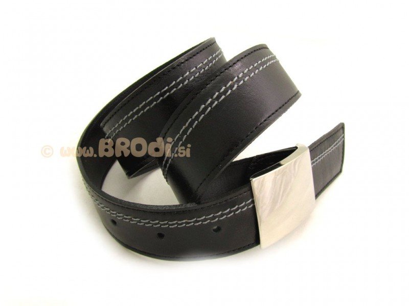 Leather Belt Black with White Stitches