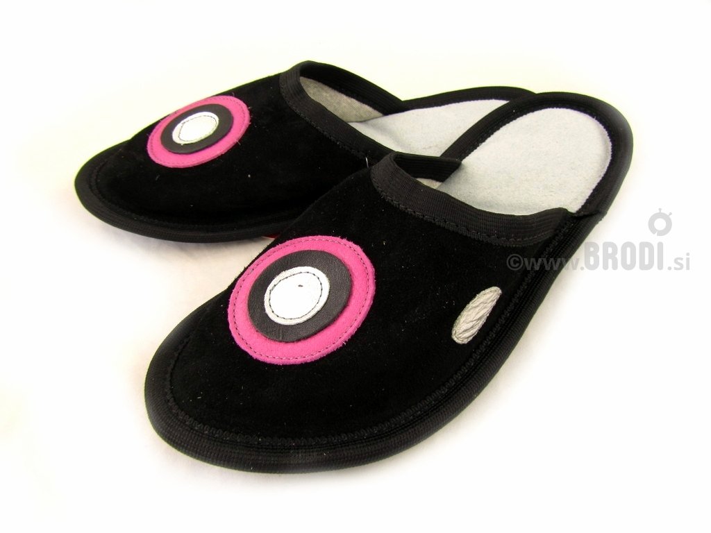 Leather Slippers Classic Black with Circles