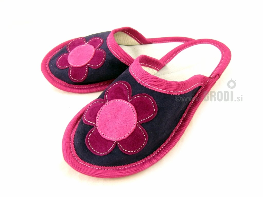 Leather Slippers Classic Pink and Blue