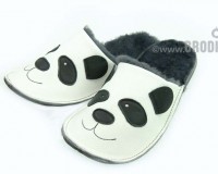 Natural Fur Slippers Mrasko Black and White Panda