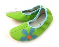 School Slippers Green with Flower