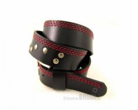 Leather Belt Kiri Black with Red Stitches