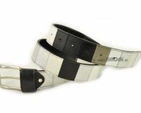 Leather Belt Kiri White and Black with Silver