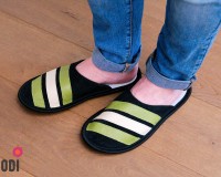 Leather Slippers Classic - Black with Stripes